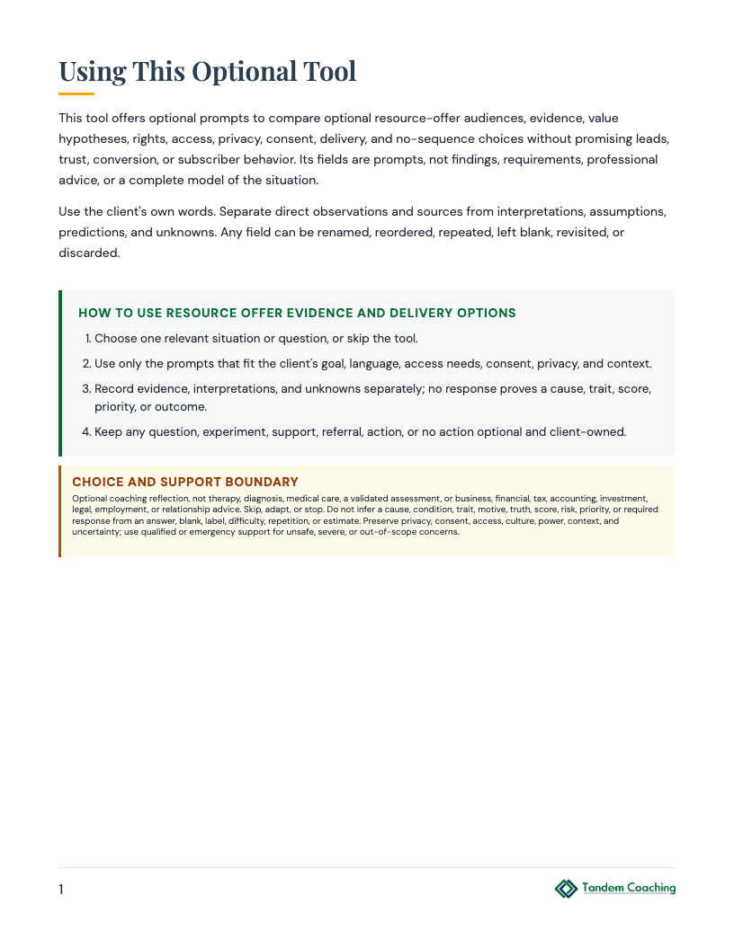 Resource Offer Evidence and Delivery Options - preview