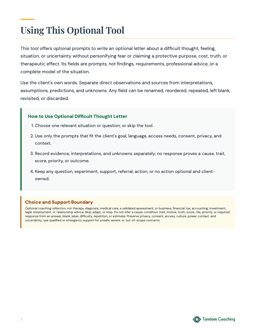 Optional Difficult Thought Letter - preview