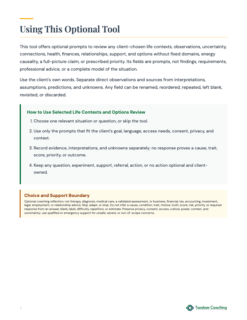 Selected Life Contexts and Options Review - preview