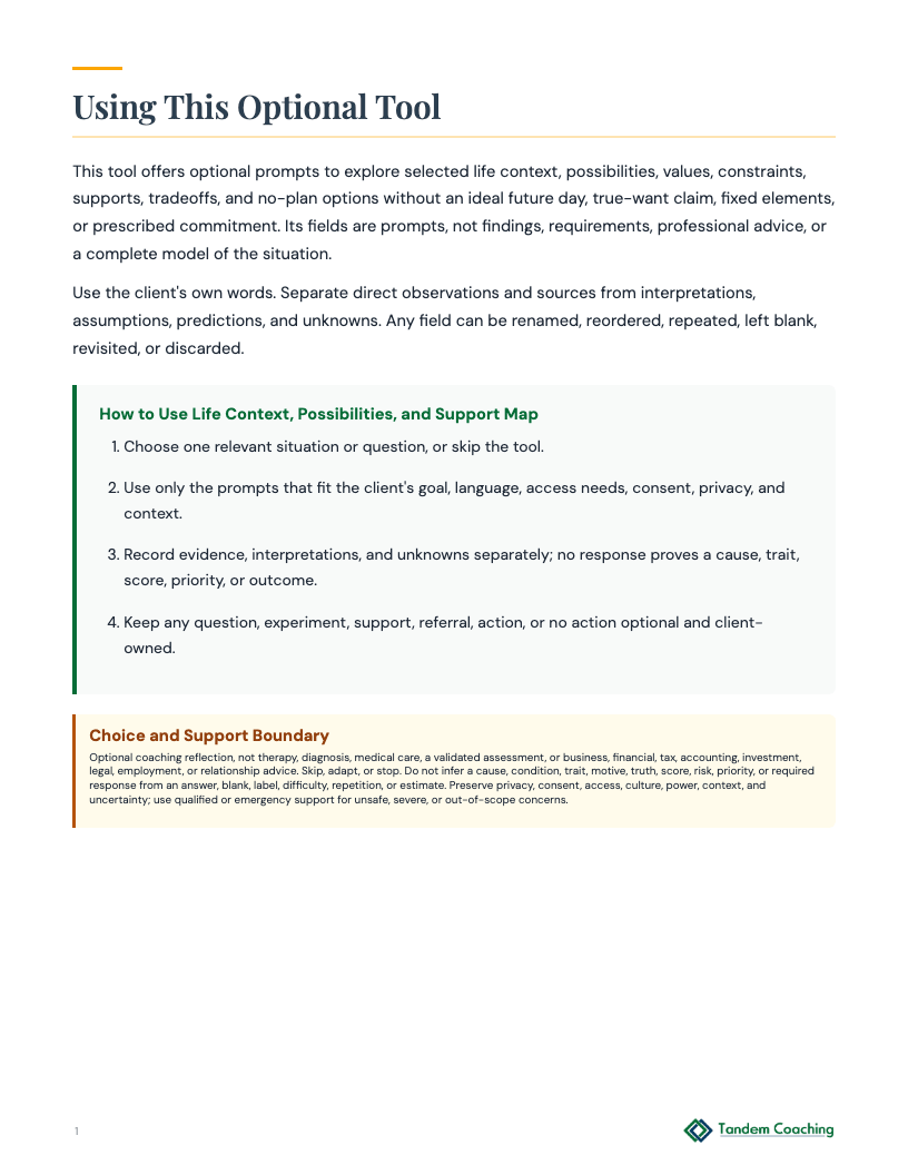 Life Context, Possibilities, and Support Map - preview