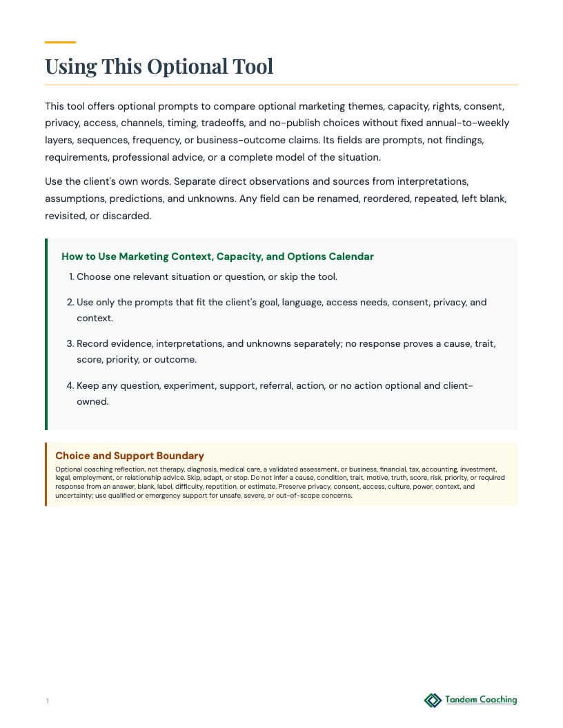 Marketing Context, Capacity, and Options Calendar - preview