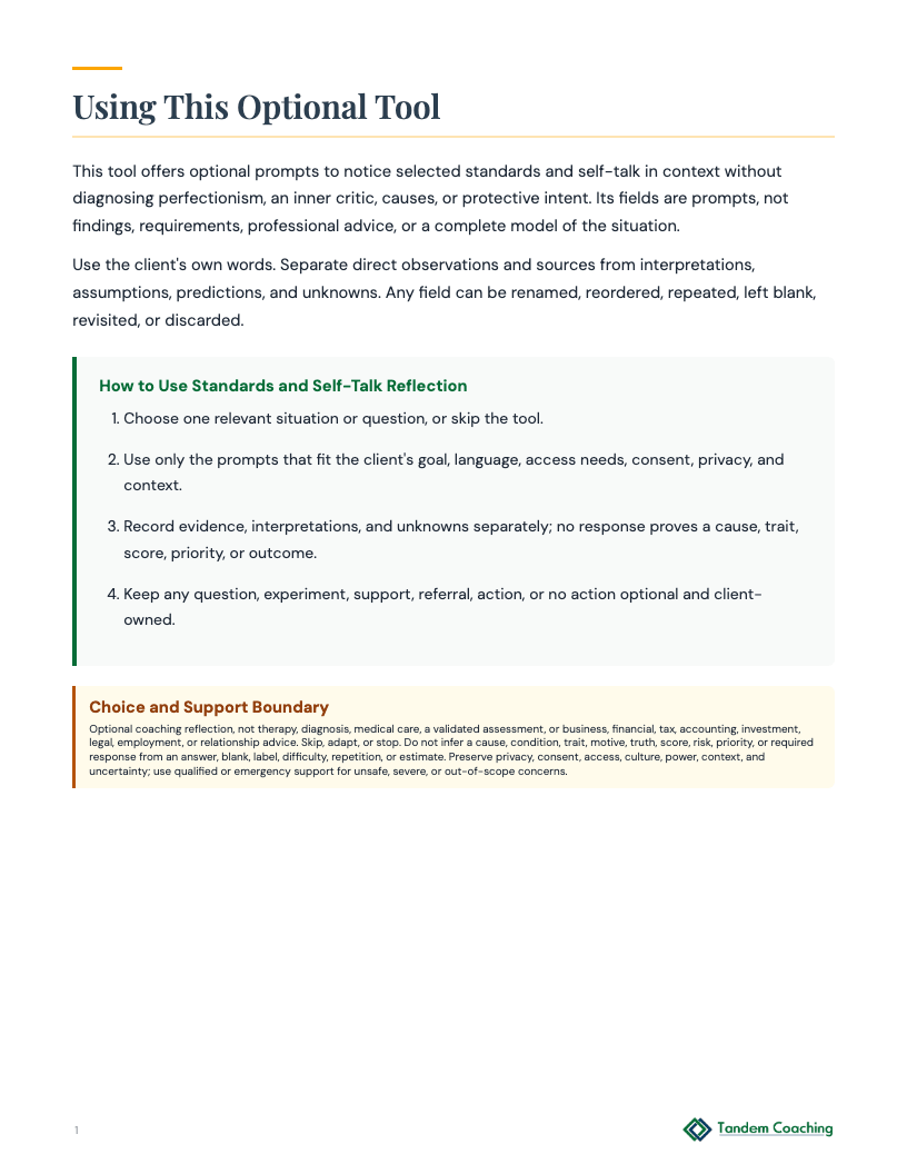 Standards and Self-Talk Reflection - preview