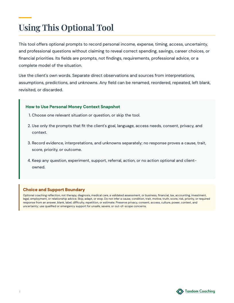 Personal Money Context Snapshot - preview