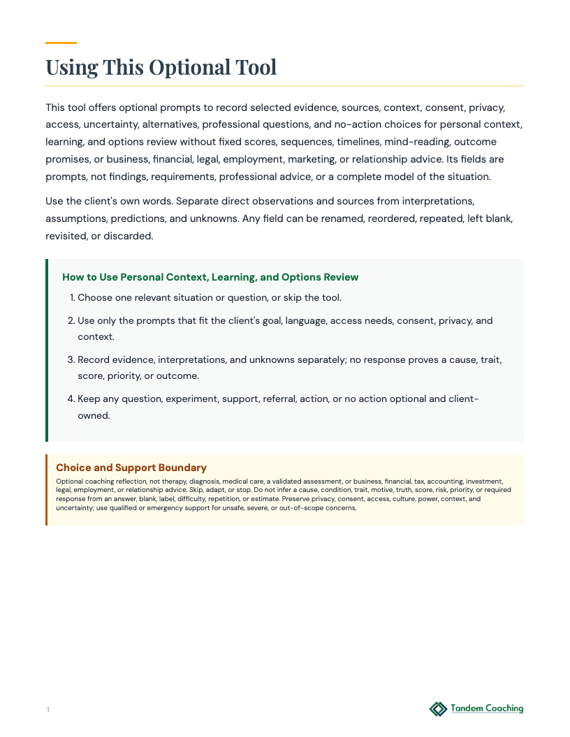 Personal Context, Learning, and Options Review - preview