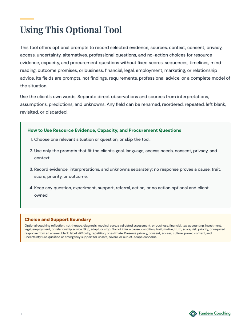 Resource Evidence, Capacity, and Procurement Questions - preview