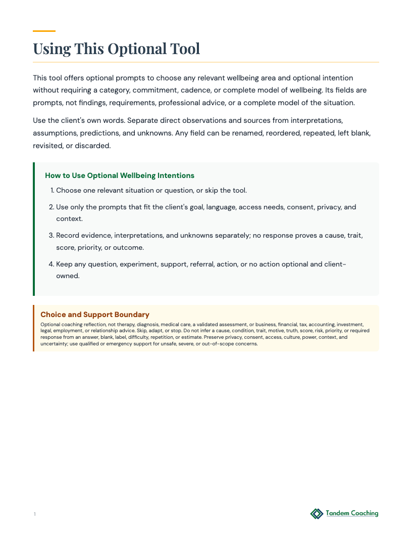 Optional Wellbeing Intentions - preview