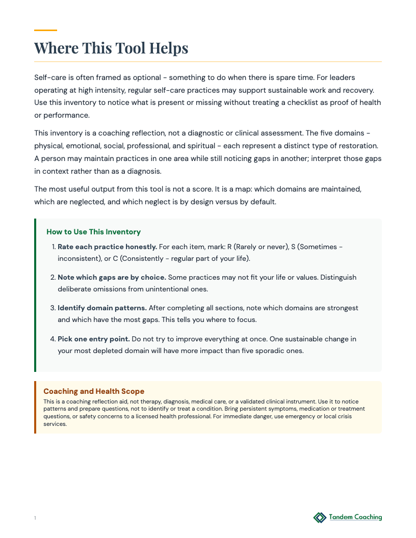 Self-Care Practices Inventory - preview