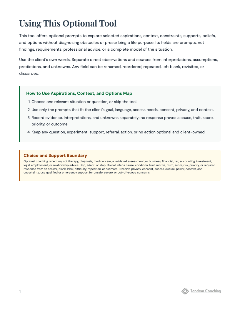 Aspirations, Context, and Options Map - preview