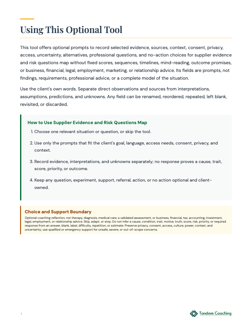 Supplier Evidence and Risk Questions Map - preview