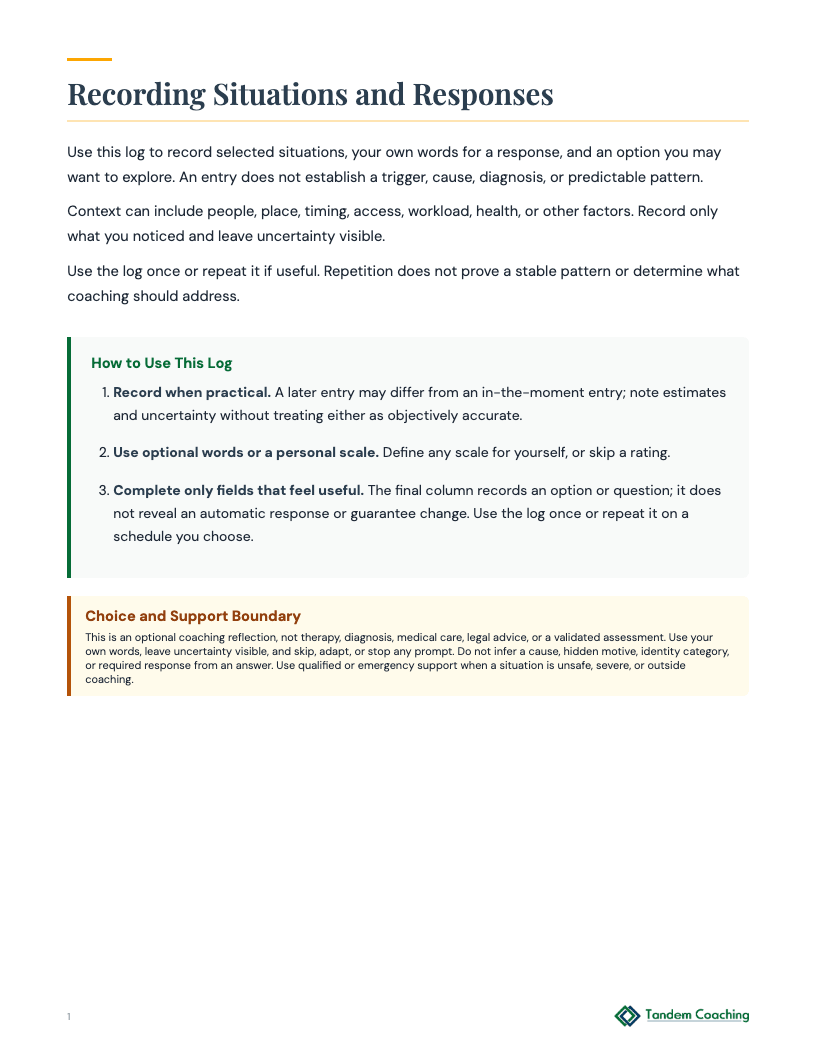 Situation and Response Log - preview