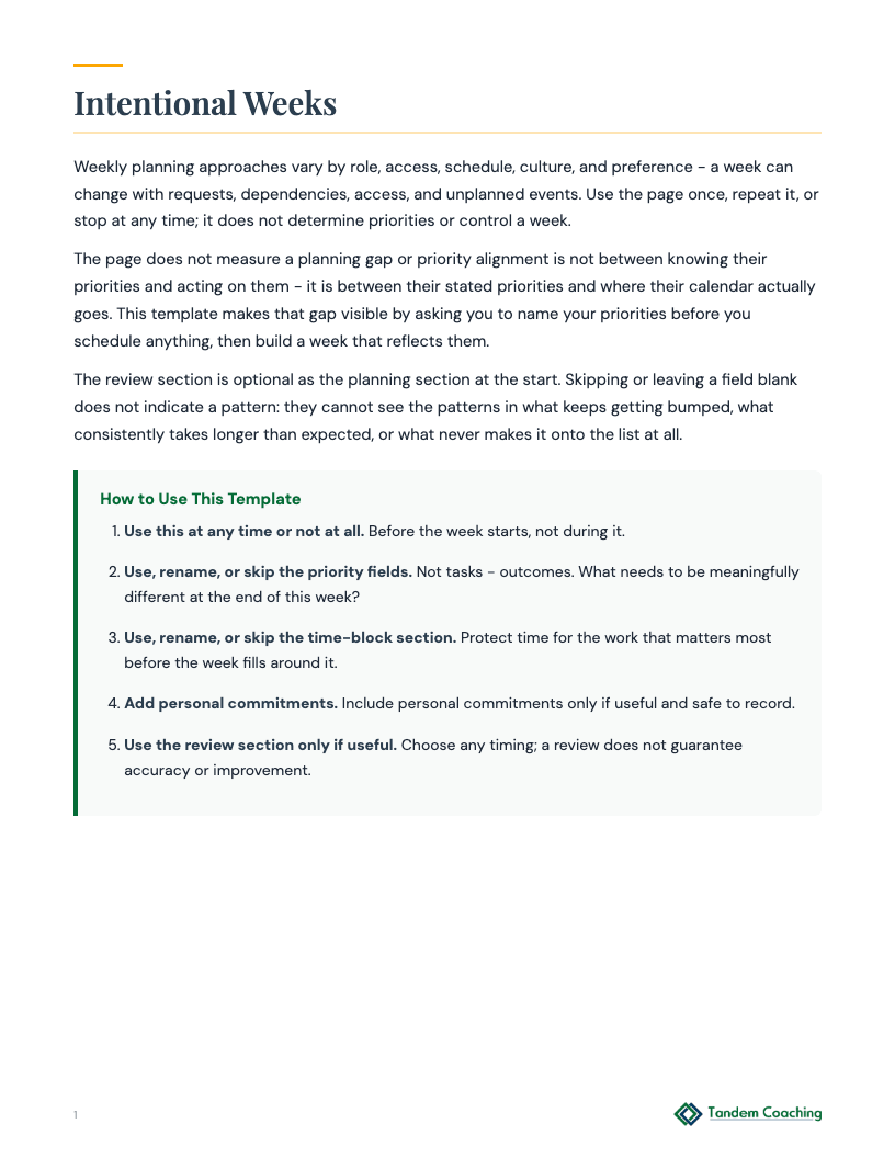 Optional Weekly Plan - preview